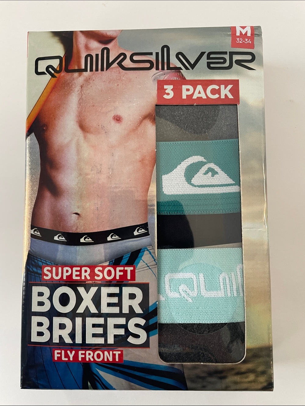 NWT Quiksilver Men’s Super Soft Fly Front Boxer Briefs 3 Pack M Black Gray